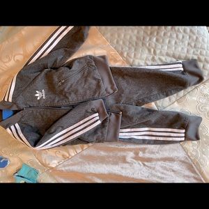 Adidas dark grey track suit 9-12 months